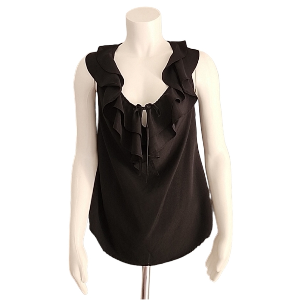 MOSSIMO Vintage 2010 Black Ruffled Tank Top S Satin Racerback Chiffon Blouse - Picture 13 of 14